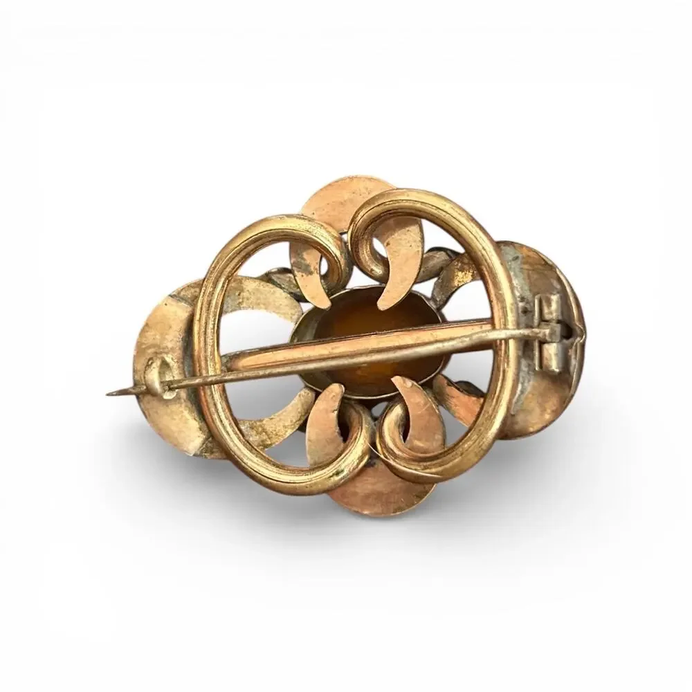 Victorian Gold Filled Lover's Knot Brooch, Faceted Paste Glass Center